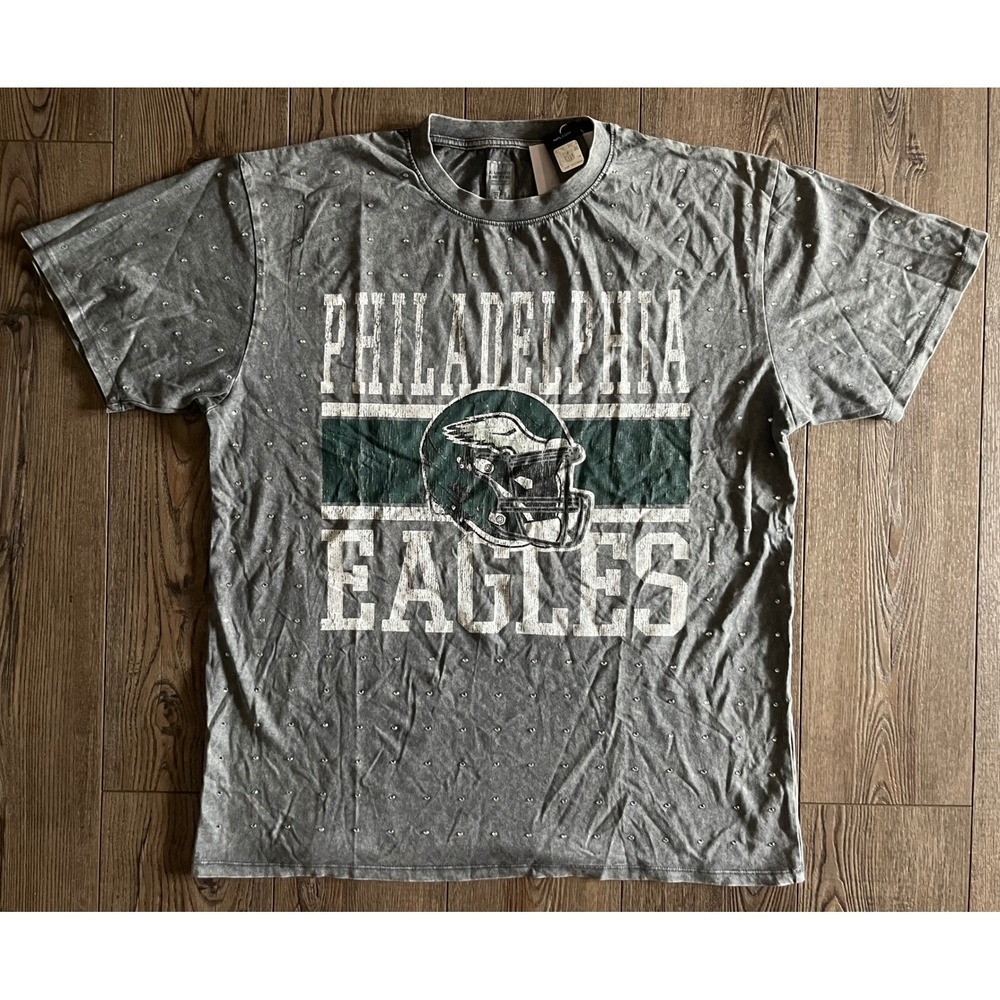 Gameday Couture Philadelphia Eagles Rhinestone Acid Wash Graphic Tee Grey Large